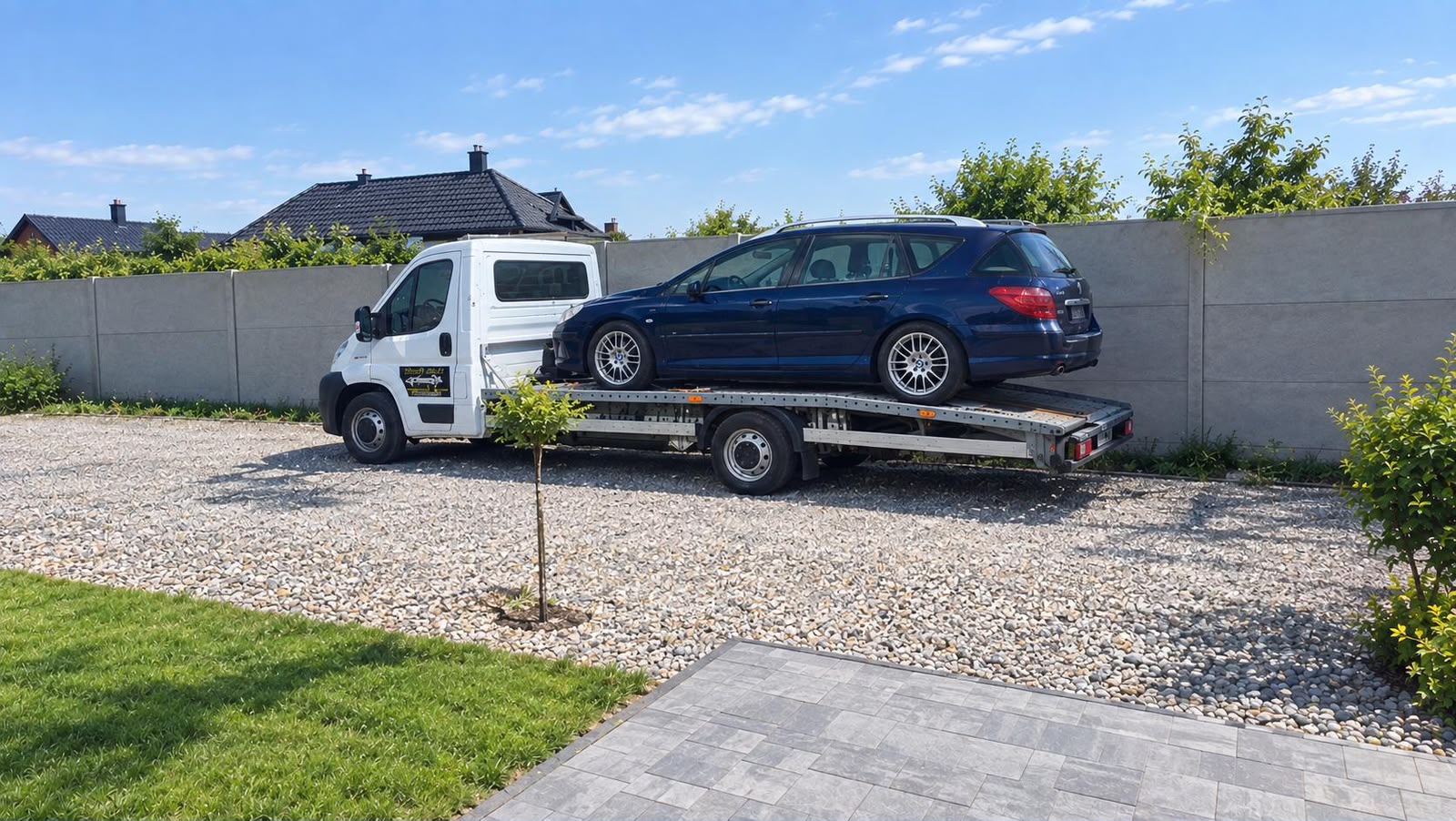 Laweta z odkupionym kombi — dojazd do klienta